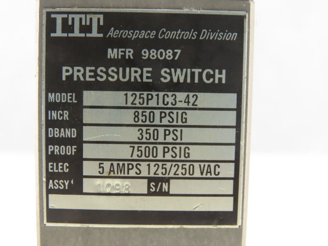 ITT 125P1C3-42 125/250VAC Pressure Switch