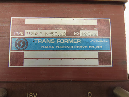 Yuasa YT2S-1K-50.60 100-200/220V Primary 18-19/24V Secondary Transformer