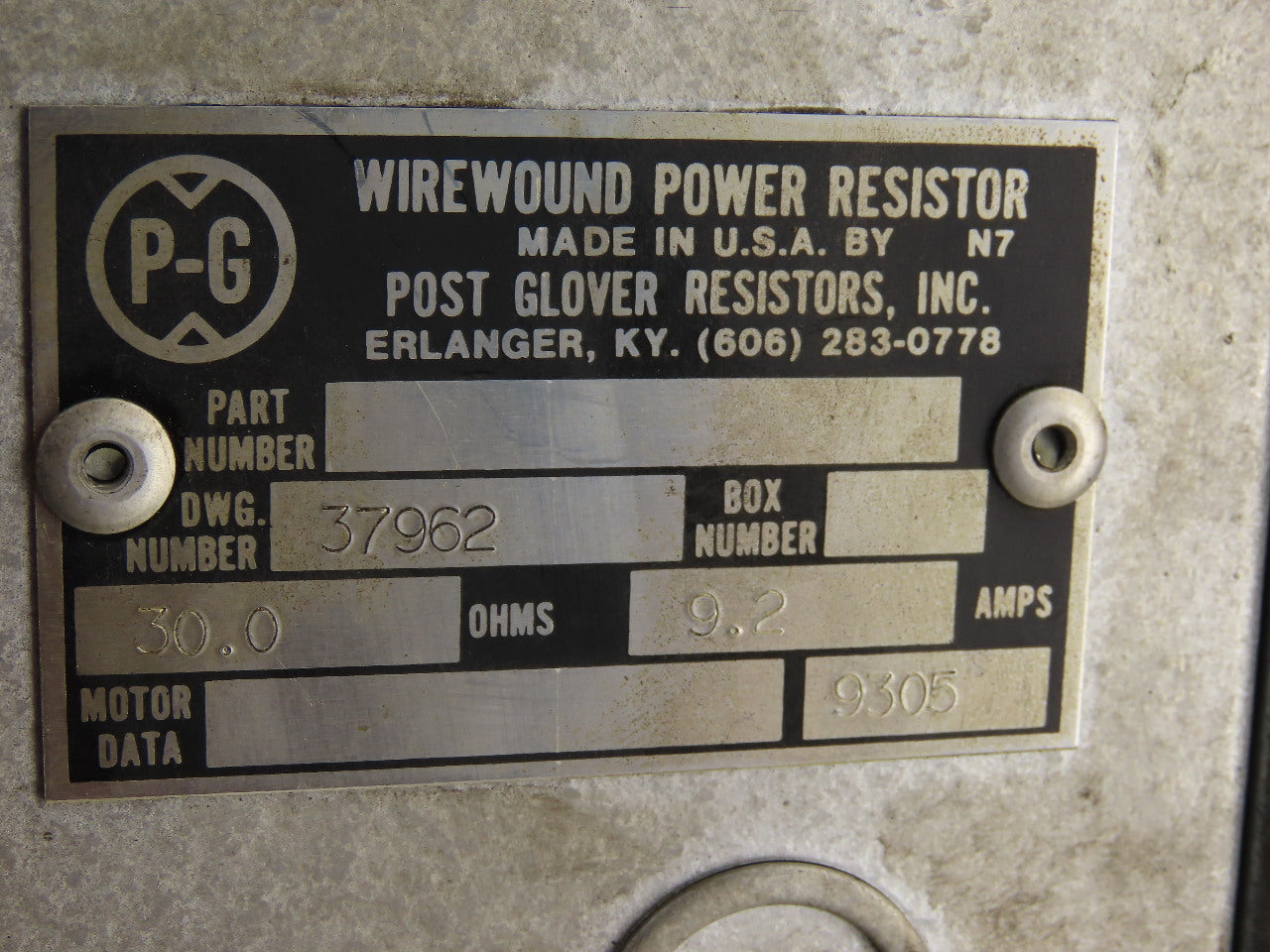 Post Glover 37962 30 Ohm 9.2 Amp Wirewound Resistor Bank
