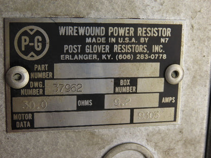 Post Glover 37962 30 Ohm 9.2 Amp Wirewound Resistor Bank