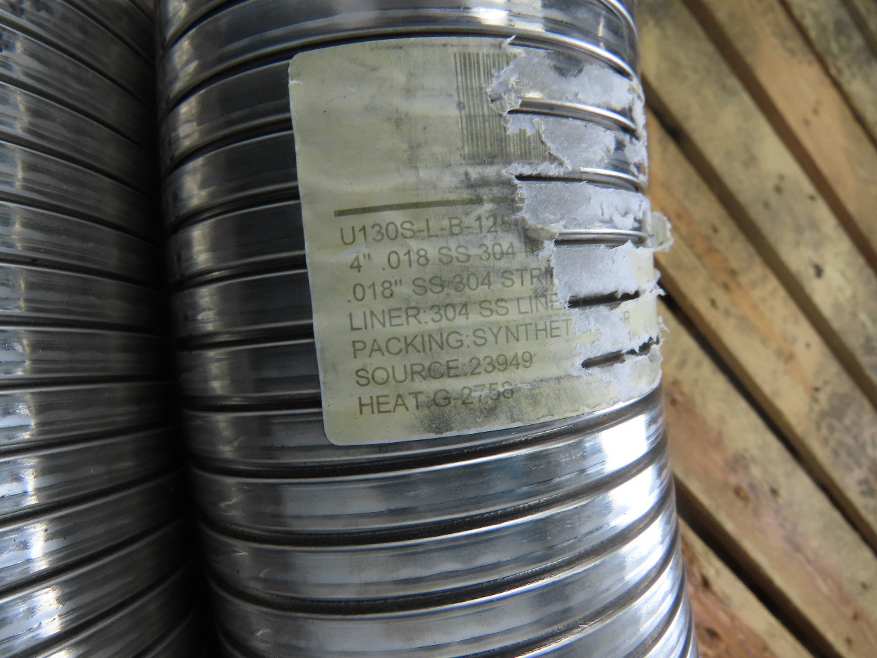 U130S-LB-128-50 4" 0.18" Thick 304 SS Interlock Corrugated Duct Tube Pipe 60'