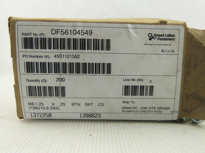 M8-1.25 Threaded SHCS Hex Cap Screw 29.50mm OAL Lot of 200