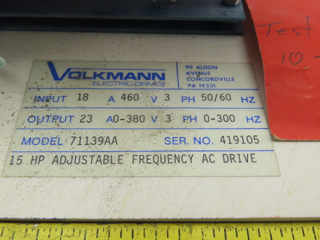 Volkmann 71139AA Adjustable Frequency AC Drive 460V 3Ph 0-300Hz Output 15Hp