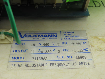 Volkmann 71139AA Adjustable Frequency AC Drive 460V 3Ph 0-300Hz Output 15Hp VFD