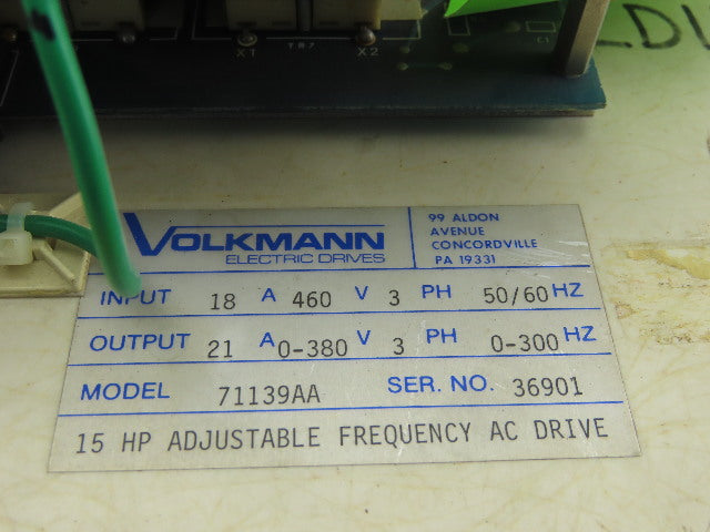 Volkmann 71139AA Adjustable Frequency AC Drive 460V 3Ph 0-300Hz Output 15Hp VFD