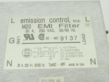 Emission Control M20 EMI Filter 250VAC 20A 50/60Hz
