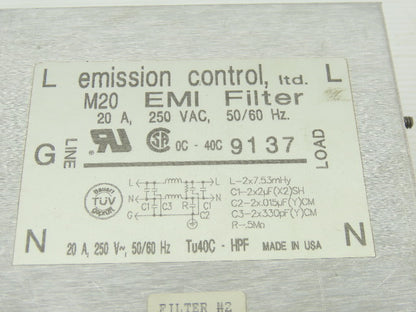 Emission Control M20 EMI Filter 250VAC 20A 50/60Hz