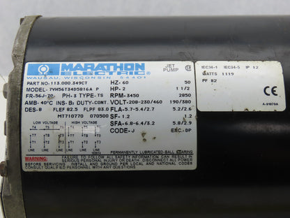 Marathon 7VH56T34D5816A 2Hp 208-230/460V 1-1/2" x 1" Flange Mount Fire Pump