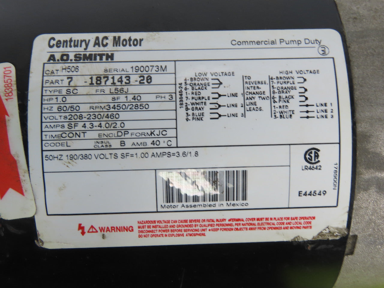 AO Smith H506 2Hp 208-230/460V 3Ph 1-1/2"x1-1/4" Motor Pump