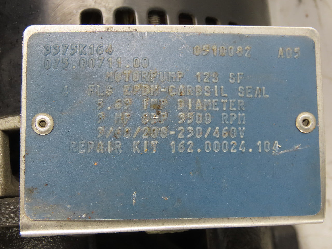 Marathon 3375K164 3Hp 3450RPM 3Ph 208-230/460V 1-1/2"x1" Centrifugal Motor Pump