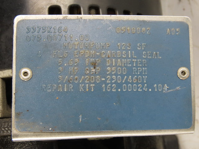 Marathon 3375K164 3Hp 3450RPM 3Ph 208-230/460V 1-1/2"x1" Centrifugal Motor Pump