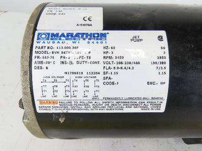 Marathon 075.00744.00 3Hp 3450RPM 208-230/460V 1-1/2"x1" Flange Mount Motor Pump