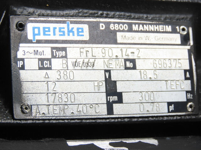 Perske FRL 90.14-2 12Hp 17,830 RPM 380V 300Hz Spindle Motor