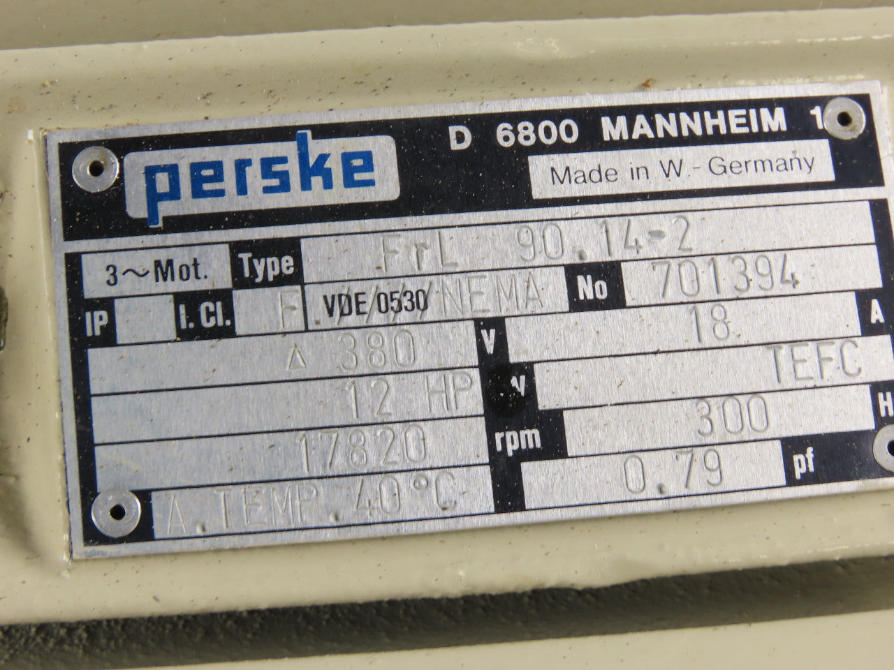 Perske FrL 90.14-2 12Hp 17,820 RPM 380V 300Hz Spindle Motor