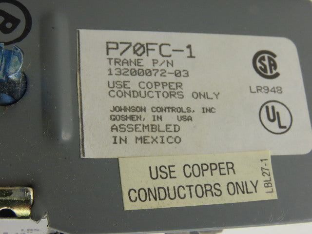 Johnson Controls P70FC-1C Pressure Control Range 20" Hg Vac./50 PSIG