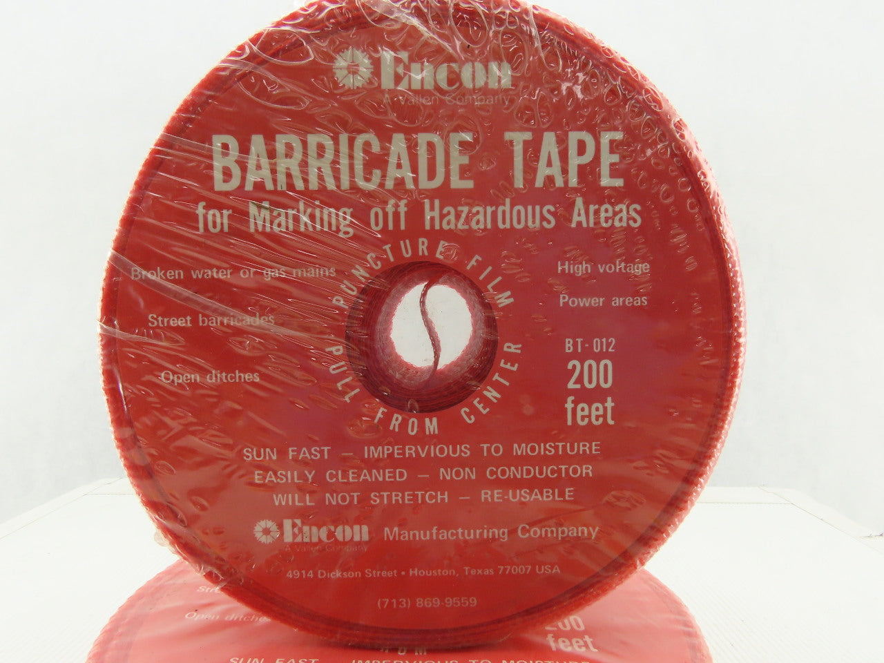 Encon BT-012 Red Environment Proof Hazardous Area Barricade Tape 200' Lot Of 2