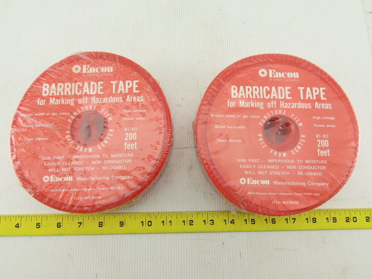 Encon BT-012 Red Environment Proof Hazardous Area Barricade Tape 200' Lot Of 2