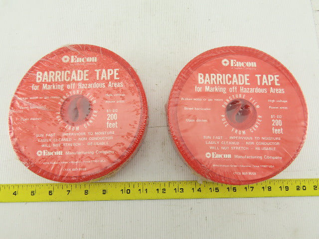 Encon BT-012 Red Environment Proof Hazardous Area Barricade Tape 200' Lot Of 2