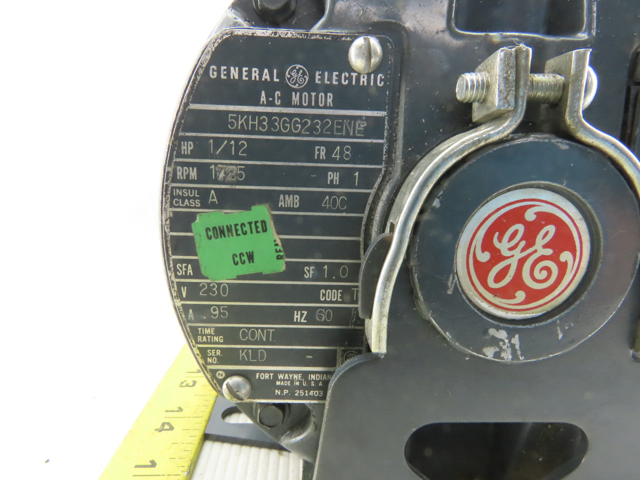 General Electric 5KH33GG232ENE 1/12Hp 230V 48Frame 1Phase 1725RPM Electric Motor