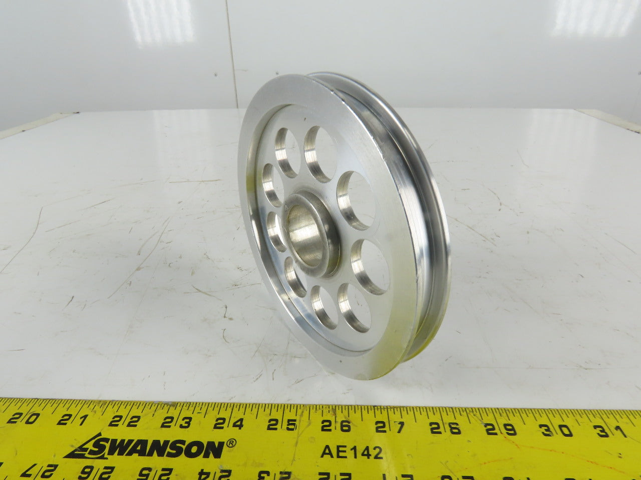 6" OD Single Groove 1/2" Flat Belt Idler Aluminum Pulley Sheave 1-1/4" Bore