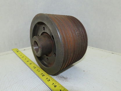 6-3/8" OD x 4-1/2" Wide 9 Groove 3V Section Pulley Sheave 1-1/4" Bore