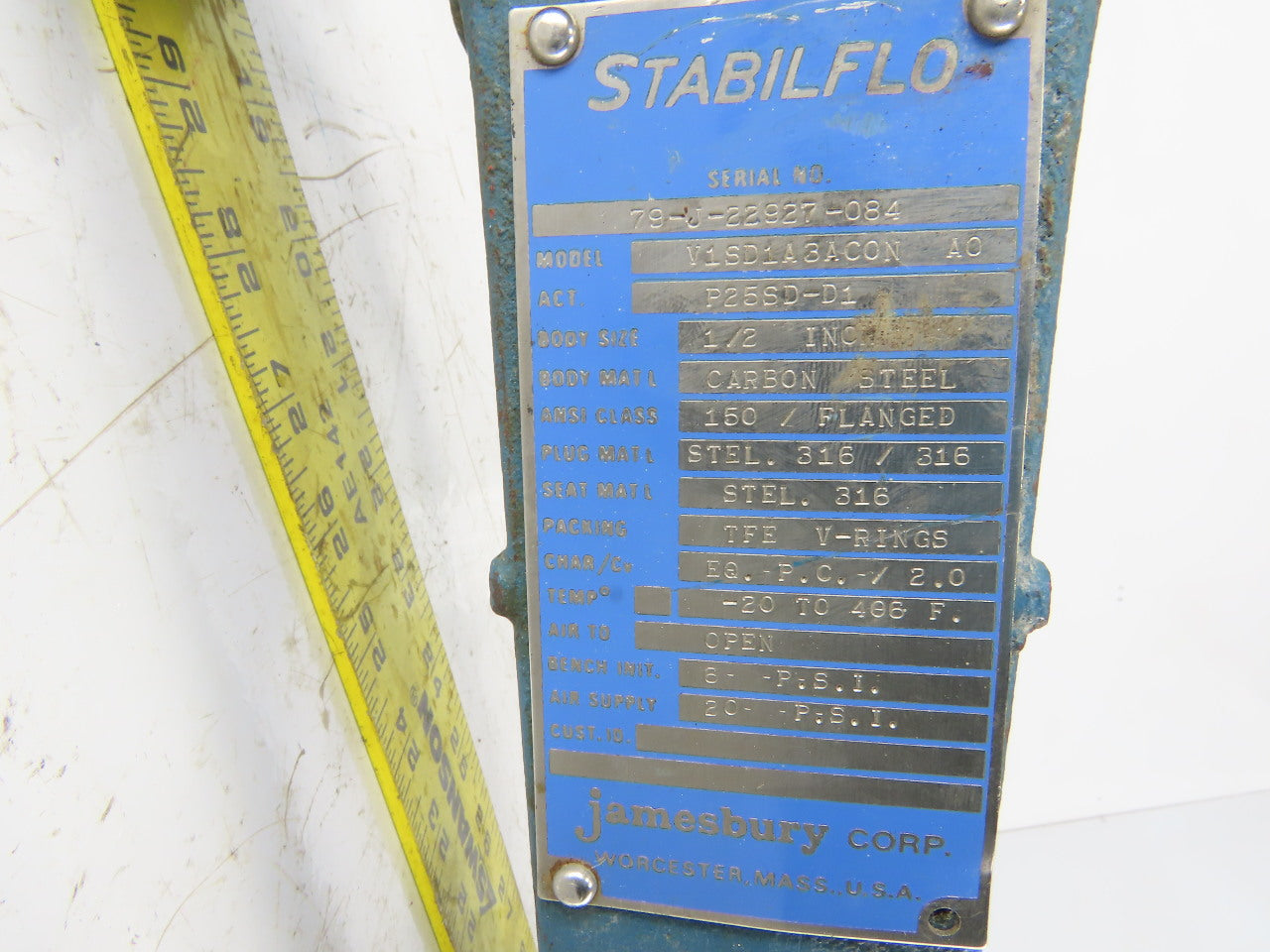 Jamesbury V1SD1A3ACON Stabilflo 1/2" Process Control Valve