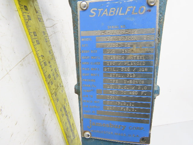 Jamesbury V1SD1A3ACON Stabilflo 1/2" Process Control Valve
