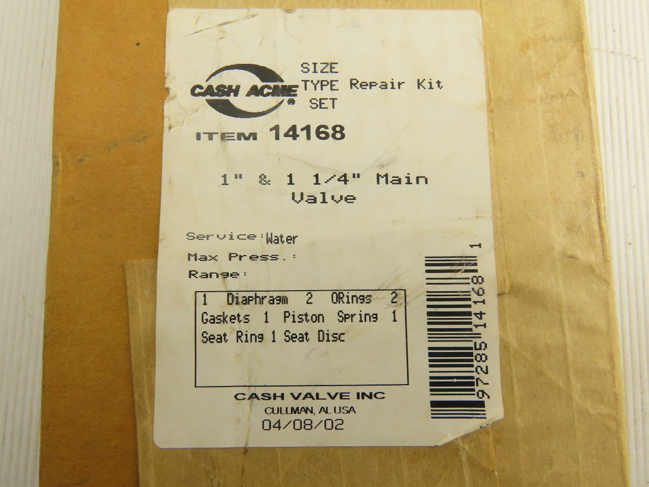Cash Acme 14168 Repair Kit 1"/1-1/4" Water Main Valve Repair Rebuild Kit