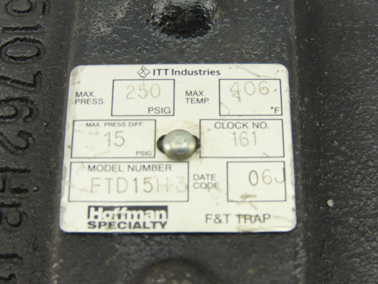 ITT Hoffman Specialty FTD15H3 Steam Trap Cover 250 Max Press 406° F Max Temp