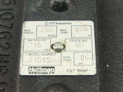 ITT Hoffman Specialty FTD15H3 Steam Trap Cover 250 Max Press 406° F Max Temp