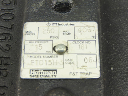 ITT Hoffman Specialty FTD15H3 Steam Trap Cover 250 Max Press 406° F Max Temp