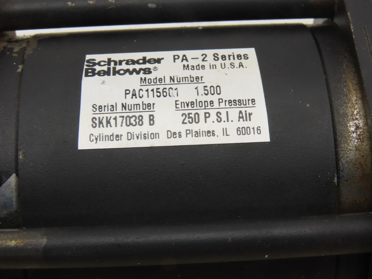 Schrader Bellows PAC115601 2-3/4" Bore 1-1/2" Stroke Pneumatic Tie Rod Cylinder