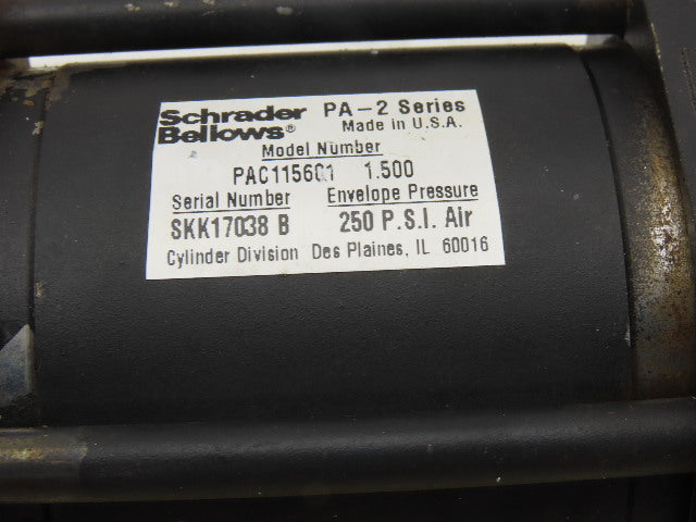 Schrader Bellows PAC115601 2-3/4" Bore 1-1/2" Stroke Pneumatic Tie Rod Cylinder