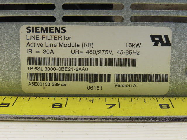 Siemens 6SL 3000-0BE21-6AA0 Lien Filter For Active Line Module 16kW 30A 480/275V