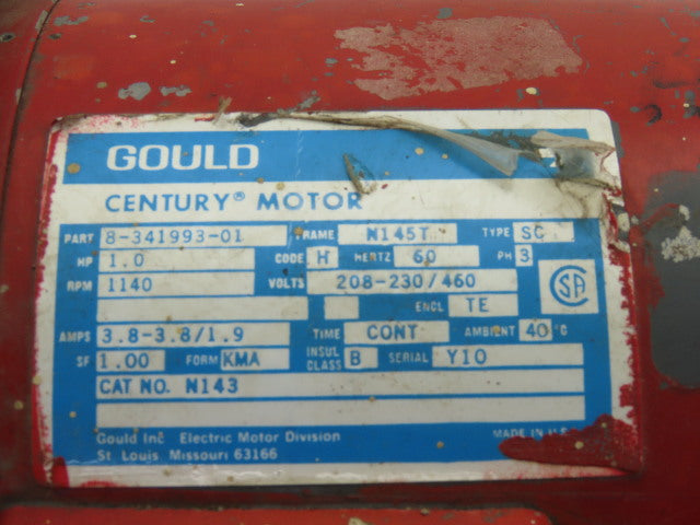 Gould/Century 8-341993-01 1/4Hp Pump Motor208-230/460V 3Ph 1140RPM N154T Frame