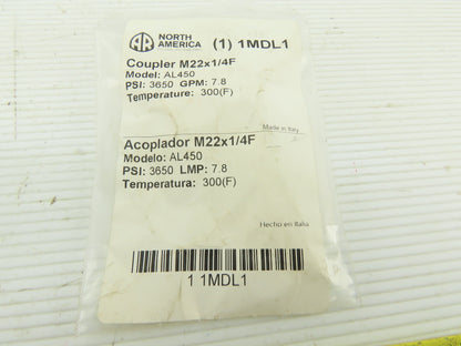 Grainger 1MDL1 1MDL2 M22 X 1/4" 3650PSI  Pressure Washer Quick Coupling Lot Of 6