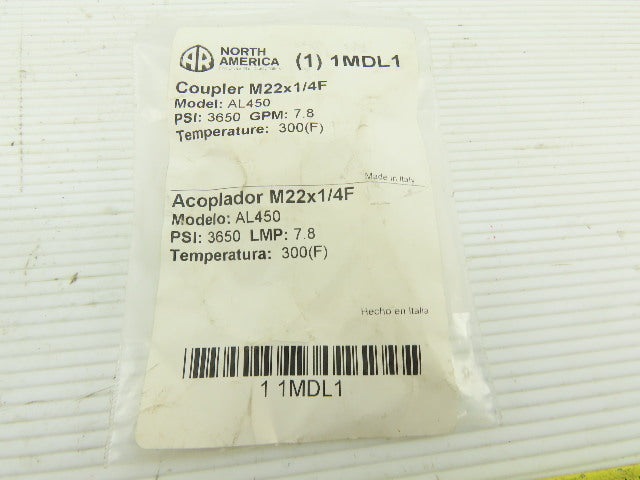 Grainger 1MDL1 1MDL2 M22 X 1/4" 3650PSI  Pressure Washer Quick Coupling Lot Of 6
