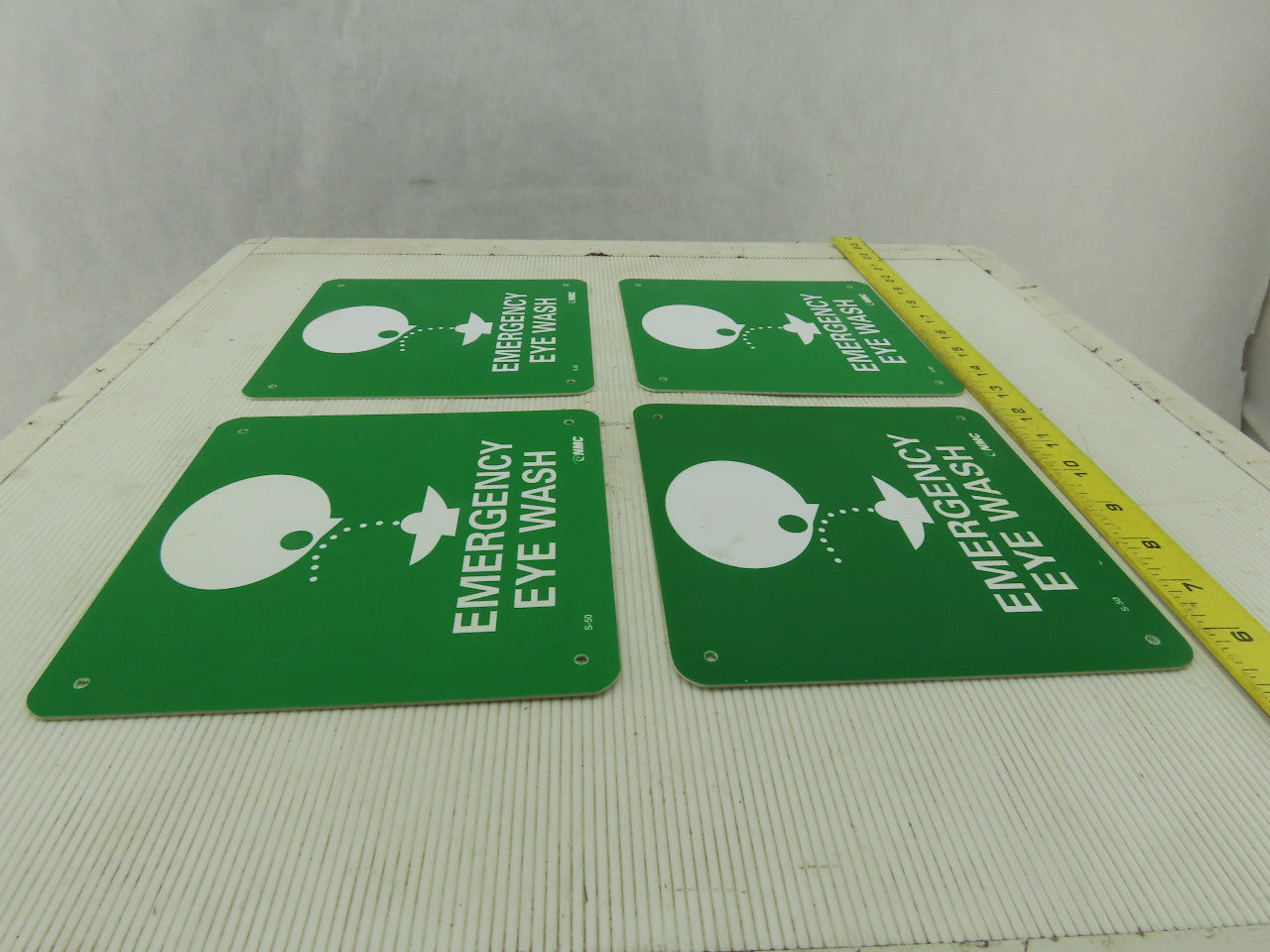 NMC S50R Emergency Eye Wash 7" Long x 7" Wide Rigid Plastic Safety Sign Lot of 4