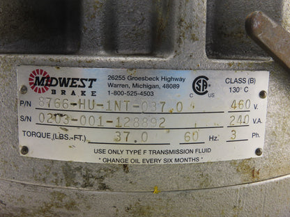Midwest Brake 8766-HU-1NT-037.0 Oil Shear Electric Brake 230/460V 37Lbs./Ft