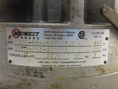 Midwest Brake 8766-HU-1NT-037.0 Oil Shear Electric Brake 230/460V 37Lbs./Ft