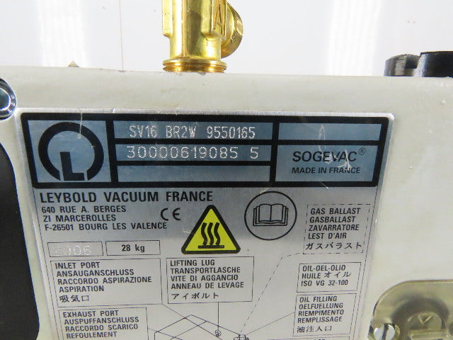 Leybold SV16 BR2W Sogevac 200V 50/60Hz 0.55kW oil Filled Rotary Vane Vacuum Pump