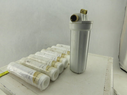 Pentek CW-MF 30 Micron String Wound Water Sediment Filter Lot Of 8 & Housing