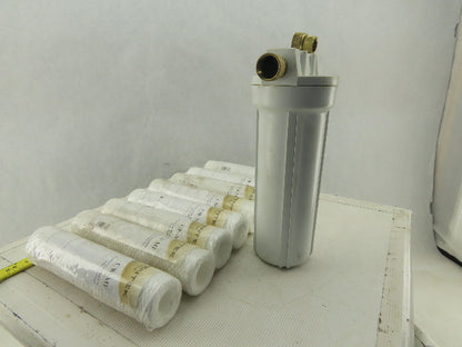 Pentek CW-MF 30 Micron String Wound Water Sediment Filter Lot Of 8 & Housing