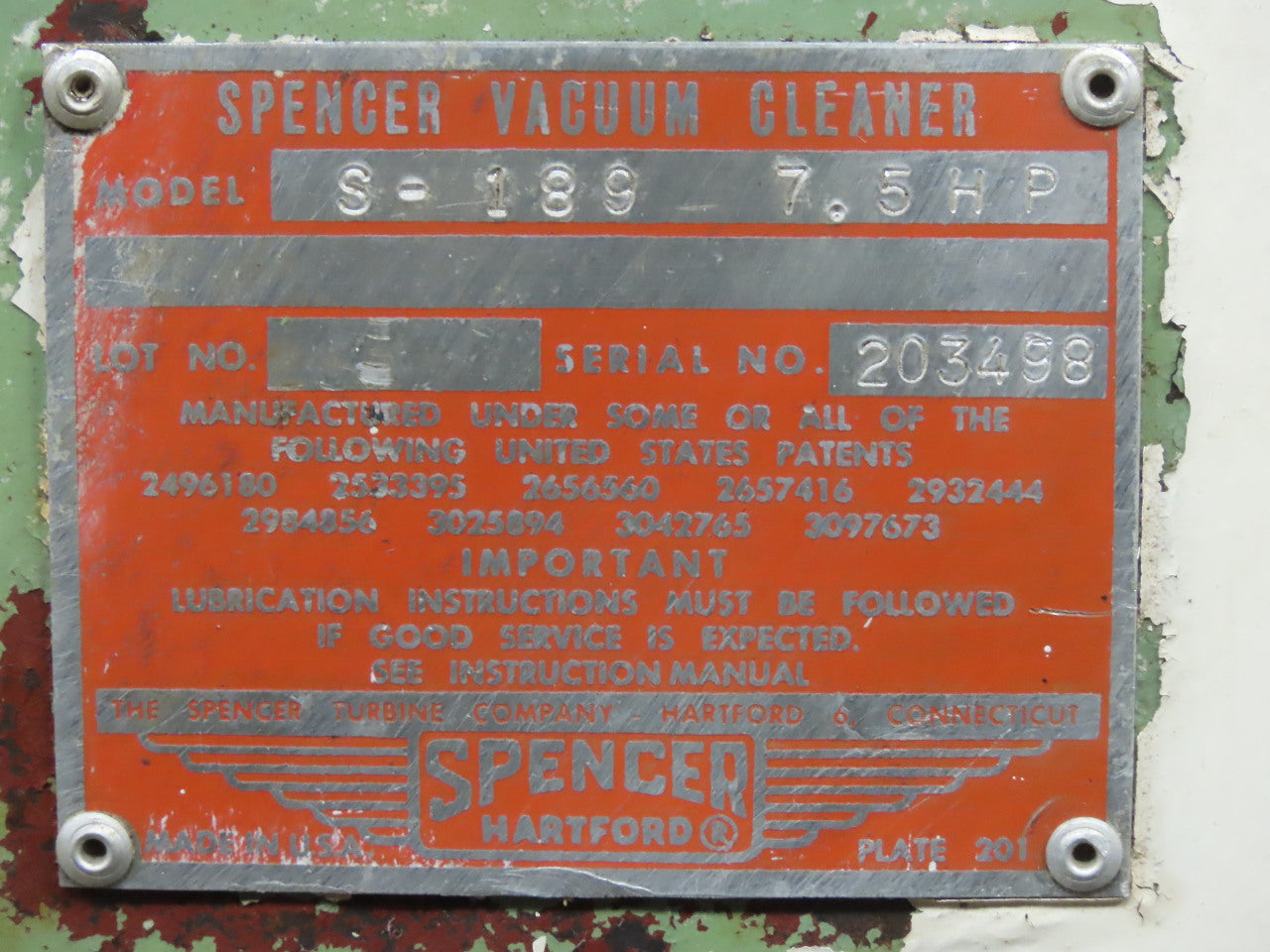 Spencer S-189 Industravac 240/480V 7.5Hp Industrial Vacuum W/ Filters