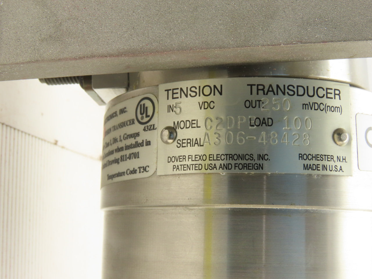 Dover Flexo C2DPB 6" OD 14" Face Width Stainless Steel Roller Tension Transducer