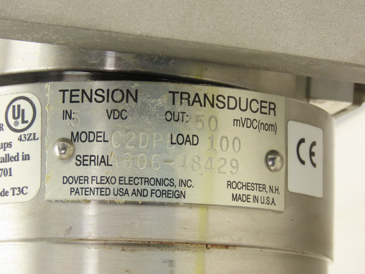 Dover Flexo C2DPB 6" OD 14" Face Width Stainless Steel Roller Tension Transducer