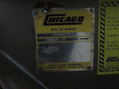 Chicago 22-1/4 10Hp 1755RPM 36"x36" Intake Bottom Horizontal Airfoil Blower
