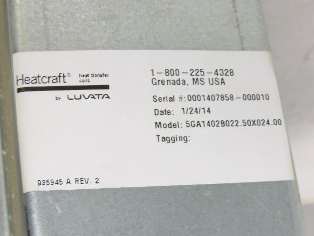 Heatcraft 5GA1402B022.50X024.00 Hi-F 24-1/2" x 24" Fin Steam Hot Water Coil
