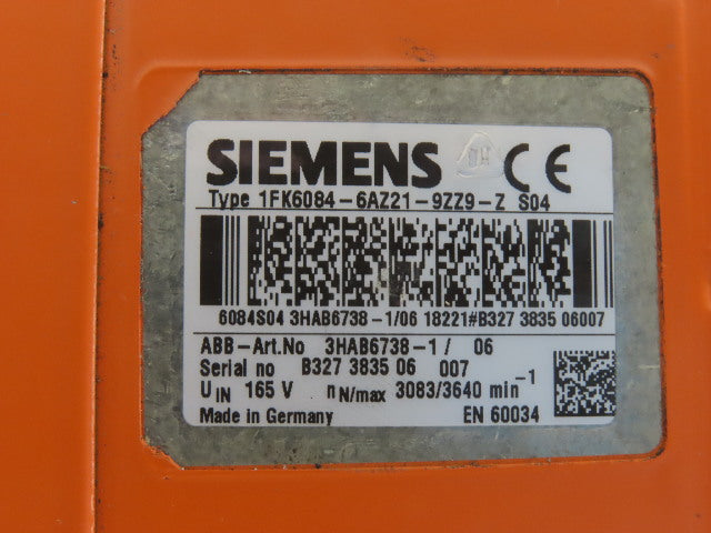 Siemens 1FK6084-6AZ21-9ZZ9-Z 3HAB6738-1 Servo Motor 165V 3083/3640RPM