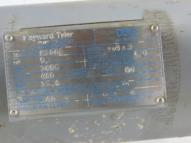 Hayward Tyler 3x1.5 Caned Motor Pump Stainless Steel End Suction Centrifugal 9Hp